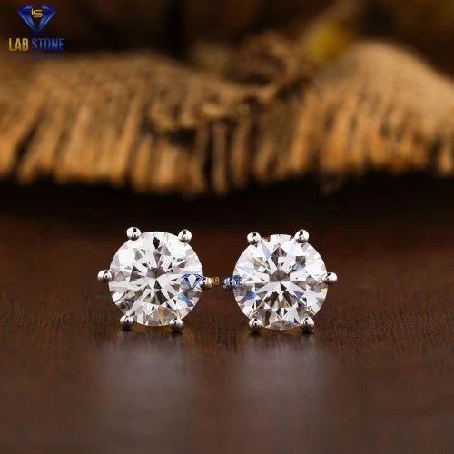 2.00 + Carat Round Cut Diamond Earring, Engagement Earring, Wedding Earring, E Color, VVS2-VS2 Clarity