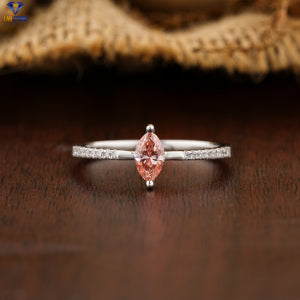 0.352+ Carat F.P.Marquise & Round Brilliant Cut Diamond Ring, Engagement Ring, Wedding Ring, E Color, VVS2-VS2 Clarity