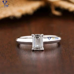 0.85+ Carat Emerald Cut Diamond Ring, Engagement Ring, Wedding Ring, E Color, VVS2-VS2 Clarity