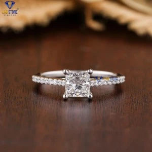 1.21+ Carat Princess And Round Brilliant Cut Diamond Ring, Engagement Ring, Wedding Ring, E Color, VVS2-VS2 Clarity