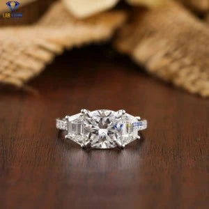 3.50+ Carat Trapezoid,Cushion and Round Cut Diamond Ring, Engagement Ring, Wedding Ring, E Color, VVS2-VS2 Clarity