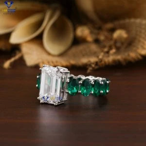 8.50+ Carat Emerald & F.G. Oval Cut Diamond Ring, Engagement Ring, Wedding Ring, E Color, VVS2-VS2 Clarity