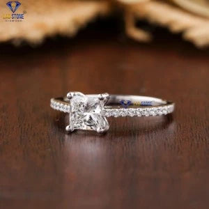 1.21+ Carat Princess And Round Brilliant Cut Diamond Ring, Engagement Ring, Wedding Ring, E Color, VVS2-VS2 Clarity