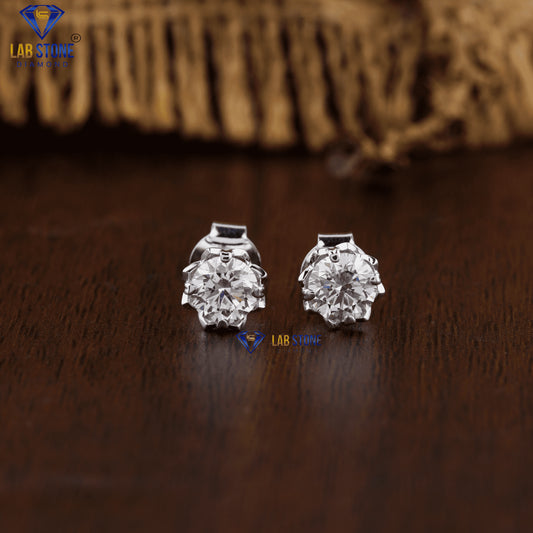 1.00 + Carat Round Brilliant Cut Diamond Stud, White Gold, Engagement Earring, Wedding Earring, E Color, VVS2-VS2 Clarity