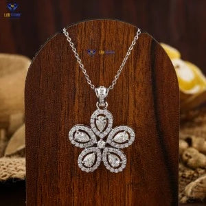 1.57 + Carat Pear & Round Brilliant Cut Diamond Pendant With Chain, White Gold, Engagement Pendant, Wedding Pendant, E Color, VVS2-VS2 Clarity