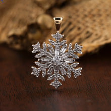 0.73 + Carat Baguette & Round Brilliant Cut Snowflake Diamond Pendant, Yellow Gold, Engagement Pendant, Wedding Pendant, E Color, VVS2-VS2 Clarity