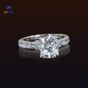 2.80+ Carat Cushion And Round Cut Diamond Ring, Engagement Ring, Wedding Ring, E Color, VVS2-VS2 Clarity