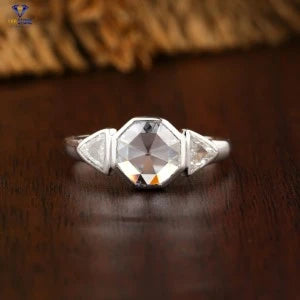 1.35 + Carat Rose Cut Round & Trapezoid Diamond Ring, Engagement Ring, Wedding Ring, E Color, VVS2-VS2 Clarity