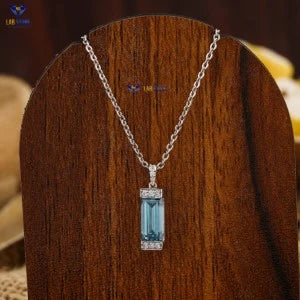 1.07 + Carat F.B. Baguette & Round Cut Diamond Pendant With Chain , White Gold, Engagement Pendant, Wedding Pendant, E Color, VVS2-VS2 Clarity