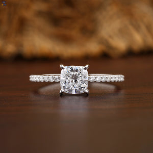 1.29+ Carat Cushion and Round Brilliant Cut Diamond Ring, Engagement Ring, Wedding Ring, E Color, VVS2-VS2 Clarity