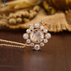 3.566 + Carat  Round & Rose Cut Diamond Pendant With Chain ,Yellow Gold , Engagement Pendant, Wedding Pendant, E Color, VVS2-VS2 Clarity