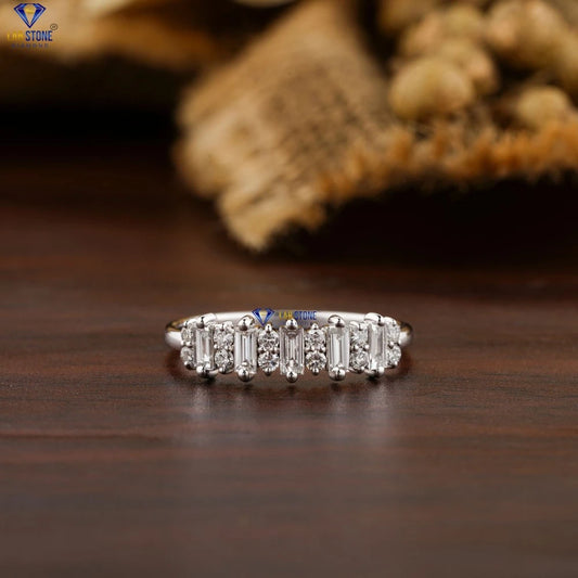 0.55+ Carat Baguette & Round Cut Diamond Ring, 925 Silver, Engagement Ring, Wedding Ring, Half Eternity setting , E Color, VVS2-VS2 Clarity