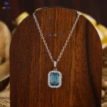 1.101 + Carat F.B. Emerald & Round Brilliant Cut Diamond Pendant, White Gold, Engagement Pendant, Wedding Pendant, E Color, VVS2-VS2 Clarity