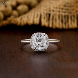 1.75+ Carat Cushion and Round Cut Diamond Ring, Engagement Ring, Wedding Ring, E Color, VVS2-VS2 Clarity