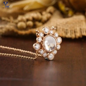 3.566 + Carat  Round & Rose Cut Diamond Pendant With Chain ,Yellow Gold , Engagement Pendant, Wedding Pendant, E Color, VVS2-VS2 Clarity