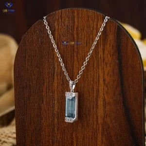 1.07 + Carat F.B. Baguette & Round Cut Diamond Pendant With Chain , White Gold, Engagement Pendant, Wedding Pendant, E Color, VVS2-VS2 Clarity