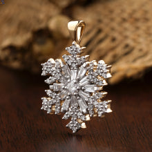 0.73 + Carat Baguette & Round Brilliant Cut Snowflake Diamond Pendant, Yellow Gold, Engagement Pendant, Wedding Pendant, E Color, VVS2-VS2 Clarity