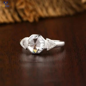 1.35 + Carat Rose Cut Round & Trapezoid Diamond Ring, Engagement Ring, Wedding Ring, E Color, VVS2-VS2 Clarity