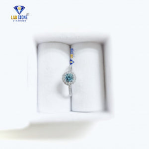 0.53+ Carat Blue Round Brilliant Cut Diamond Ring, Halo Ring, Engagement Ring, Wedding Ring, E Color, VVS2-VS2 Clarity