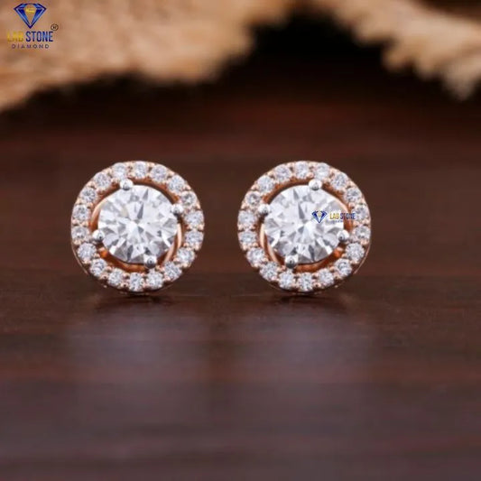 1.58 + Carat Round Cut Diamond Earring, Rose Gold, Engagement Earring, Wedding Earring, E Color, VVS2-VS2 Clarity