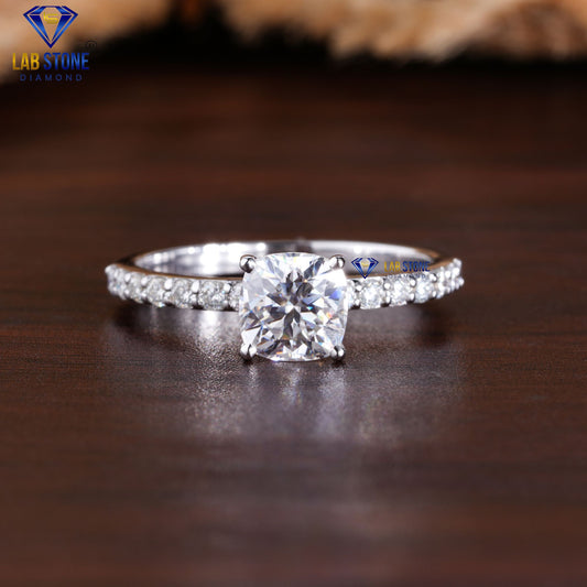 1.34 + Carat Cushion & Round Cut Diamond Ring, Engagement Ring, Wedding Ring, E Color, VVS2-VS2 Clarity