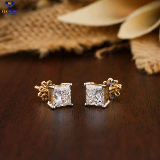 0.60+ Carat Princess Cut Diamond Earring, Engagement Earring, Wedding Earring, E Color, VVS2-VS2 Clarity