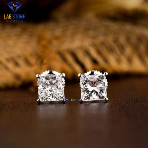 0.55+ Carat Princess Cut Diamond Earring, Engagement Earring, Wedding Earring, E Color, VVS2-VS2 Clarity