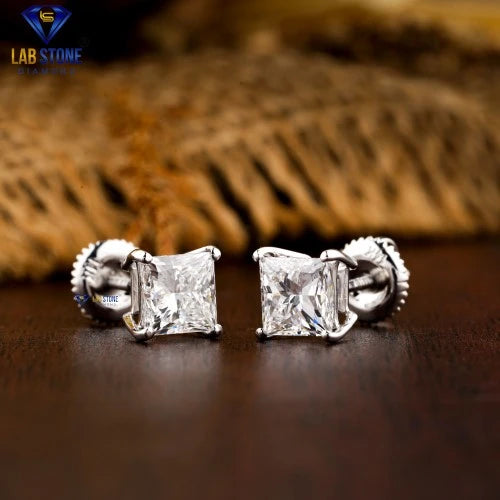 0.55+ Carat Princess Cut Diamond Earring, Engagement Earring, Wedding Earring, E Color, VVS2-VS2 Clarity