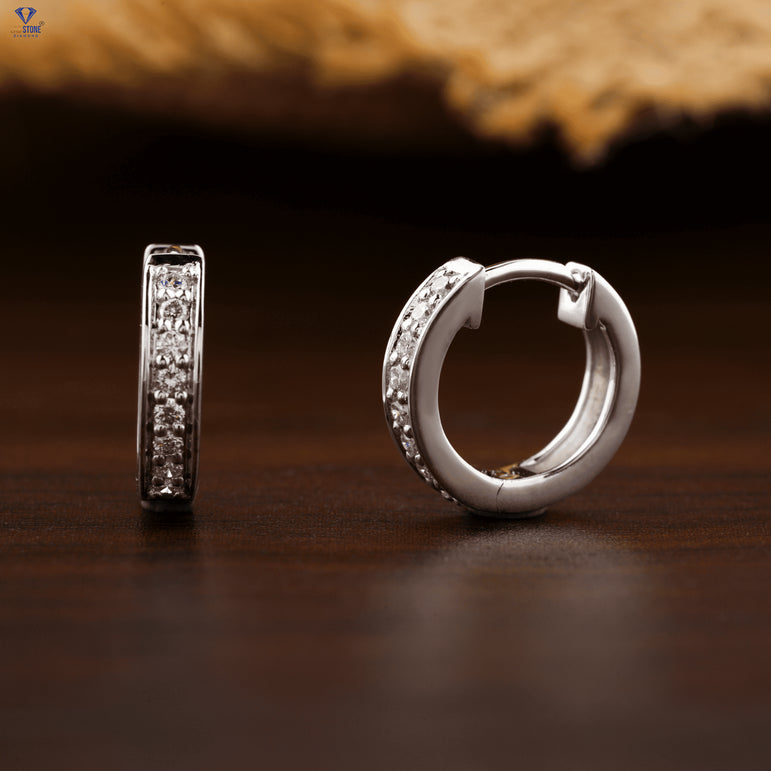 0.16+Carat Round Brilliant Cut Diamond Hoop Earring, White Gold, Engagement Earring, Wedding Earring, E Color, VVS2-VS2 Clarity