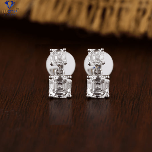 1.30 +Carat Asscher Cut Diamond Earring, White Gold, Engagement Earring, Wedding Earring, E Color, VVS2-VS2 Clarity