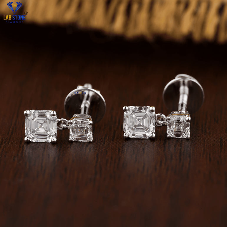 1.30 +Carat Asscher Cut Diamond Earring, White Gold, Engagement Earring, Wedding Earring, E Color, VVS2-VS2 Clarity