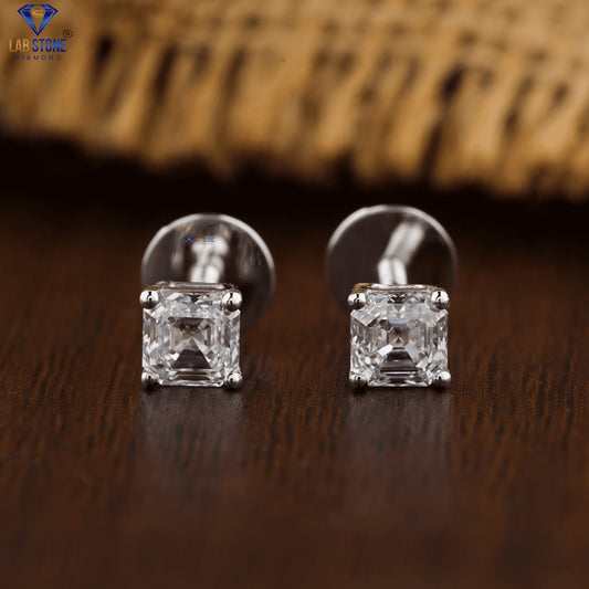 0.72 +Carat Asscher Cut Diamond Earring , White Gold, Engagement Earring, Wedding Earring, E Color, VVS2-VS2 Clarity