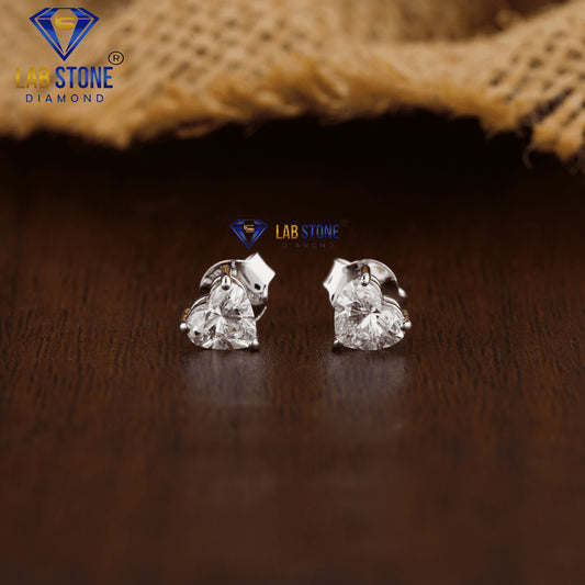 1.00 +Carat Heart Cut Diamond Stud, White Gold, Engagement Earring, Wedding Earring, E Color, VVS2-VS2 Clarity