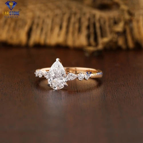 1.099+ Carat Pear & Round Cut Diamond Ring, Engagement Ring, Wedding Ring, E Color, VVS2-VS2 Clarity
