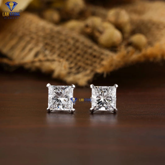 1.35 +Carat Princess Cut Diamond Stud, White Gold, Diamond Stud, Engagement Earring, Wedding Earring, E Color, VVS2-VS2 Clarity