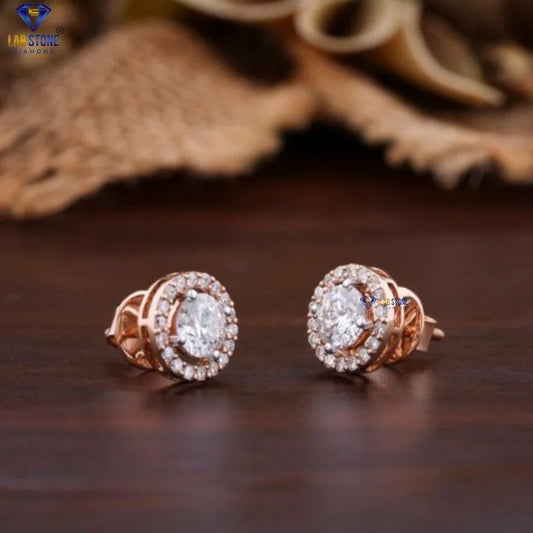 1.58 + Carat Round Cut Diamond Earring, Rose Gold, Engagement Earring, Wedding Earring, E Color, VVS2-VS2 Clarity