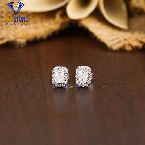 0.42 +Carat Radiant & Round Cut Diamond Earring, White Gold, Engagement Earring, Wedding Earring, E Color, VVS2-VS2 Clarity