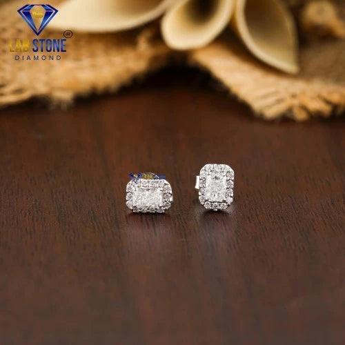 0.42 +Carat Radiant & Round Cut Diamond Earring, White Gold, Engagement Earring, Wedding Earring, E Color, VVS2-VS2 Clarity