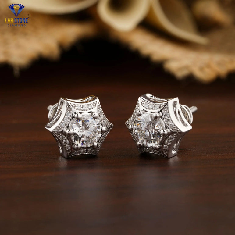 1.57 +Carat Round Brilliant Cut Diamond Stud, White Gold, Engagement Earring, Wedding Earring, E Color, VVS2-VS2 Clarity
