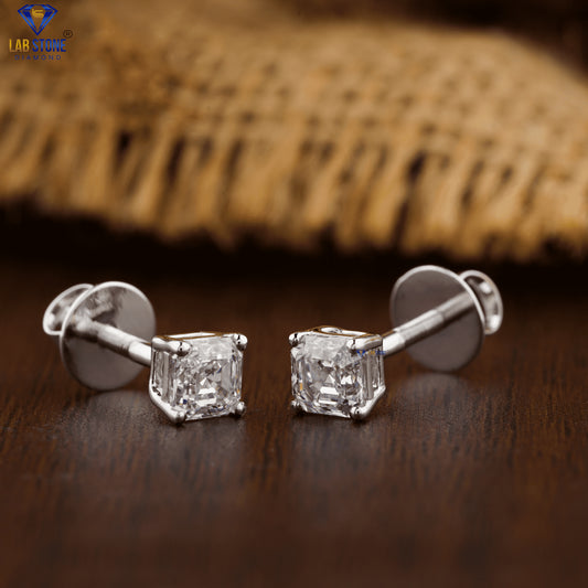 0.72 +Carat Asscher Cut Diamond Earring , White Gold, Engagement Earring, Wedding Earring, E Color, VVS2-VS2 Clarity