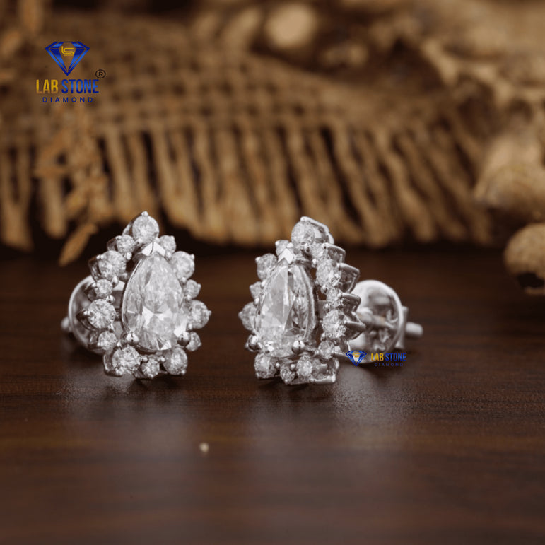 1.476 +Carat Pear & Round Diamond Earring, White Gold, Engagement Earring, Wedding Earring, E Color, VVS2-VS2 Clarity