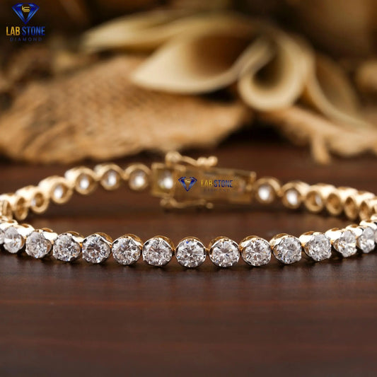 5.39 + Carat Round Cut Diamond, Tennis Bracelet, Yellow Gold, Engagement Bracelet, Wedding Bracelet, E Color, VVS2-VS2 Clarity