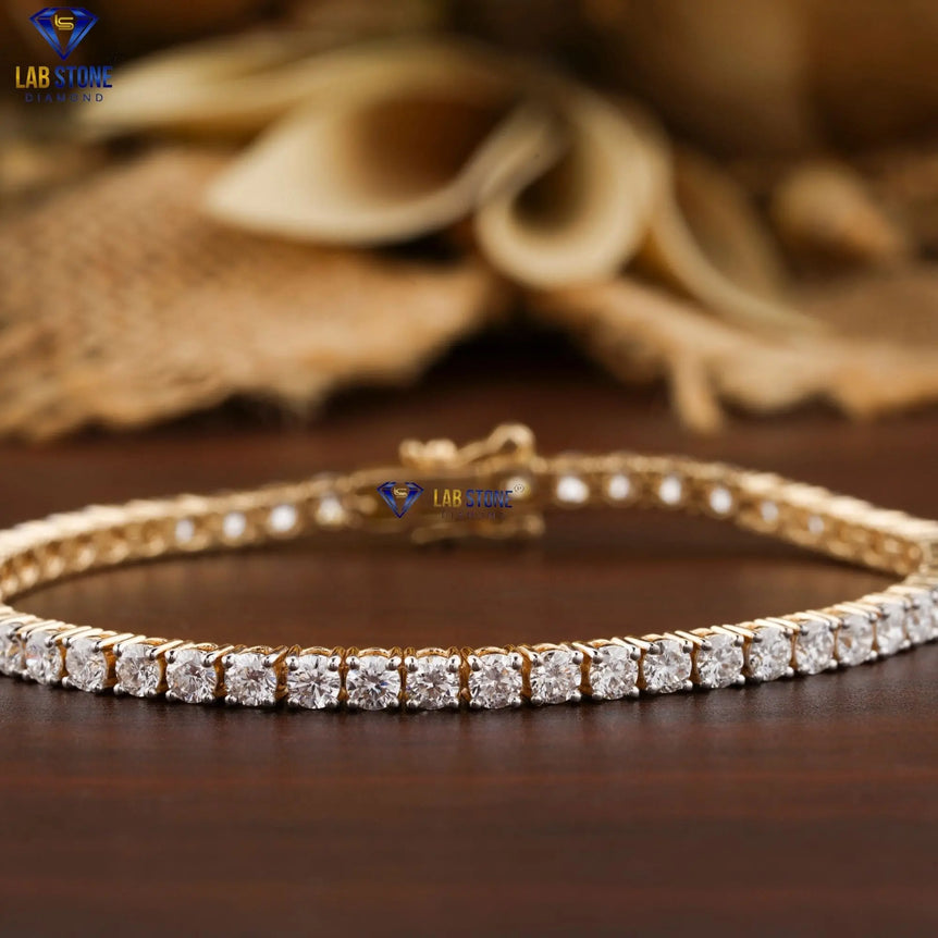 4.00 + Carat Round  Cut Diamond Bracelet, Tennis Bracelet, Yellow Gold, Engagement Bracelet, Wedding Bracelet, E Color, VVS2-VS2 Clarity