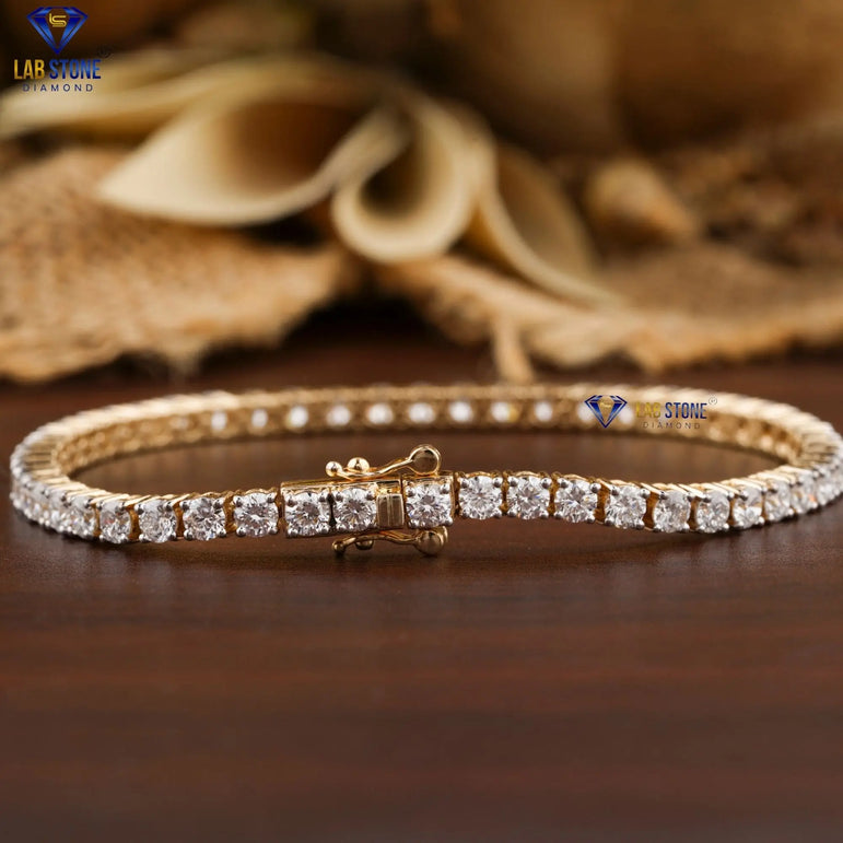 4.00 + Carat Round  Cut Diamond Bracelet, Tennis Bracelet, Yellow Gold, Engagement Bracelet, Wedding Bracelet, E Color, VVS2-VS2 Clarity