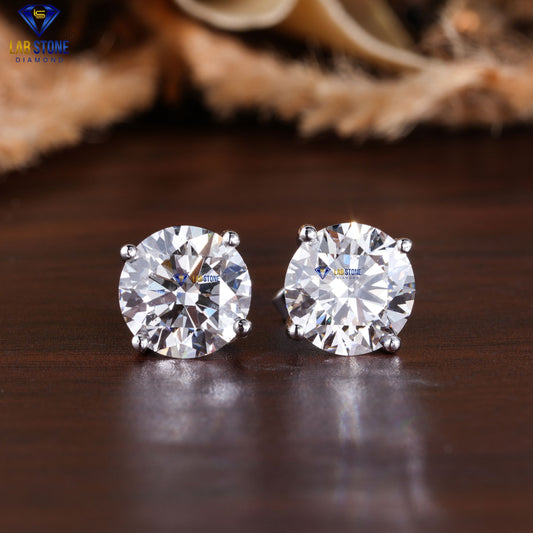 4.00 +Carat Round Cut Diamond Stud, White Gold, Diamond Stud, Engagement Earring, Wedding Earring, E Color, VVS2-VS2 Clarity