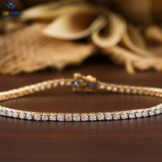 2.01 + Carat Round Brilliant Cut Diamond, Tennis Bracelet, Yellow Gold, Engagement Bracelet, Wedding Bracelet, E Color, VVS2-VS2 Clarity