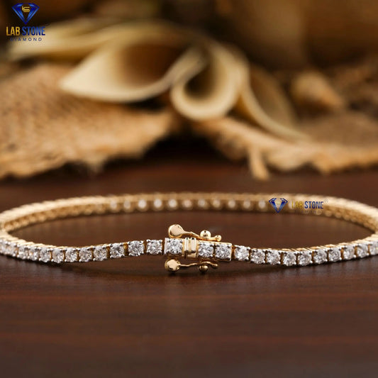 2.01 + Carat Round Brilliant Cut Diamond, Tennis Bracelet, Yellow Gold, Engagement Bracelet, Wedding Bracelet, E Color, VVS2-VS2 Clarity