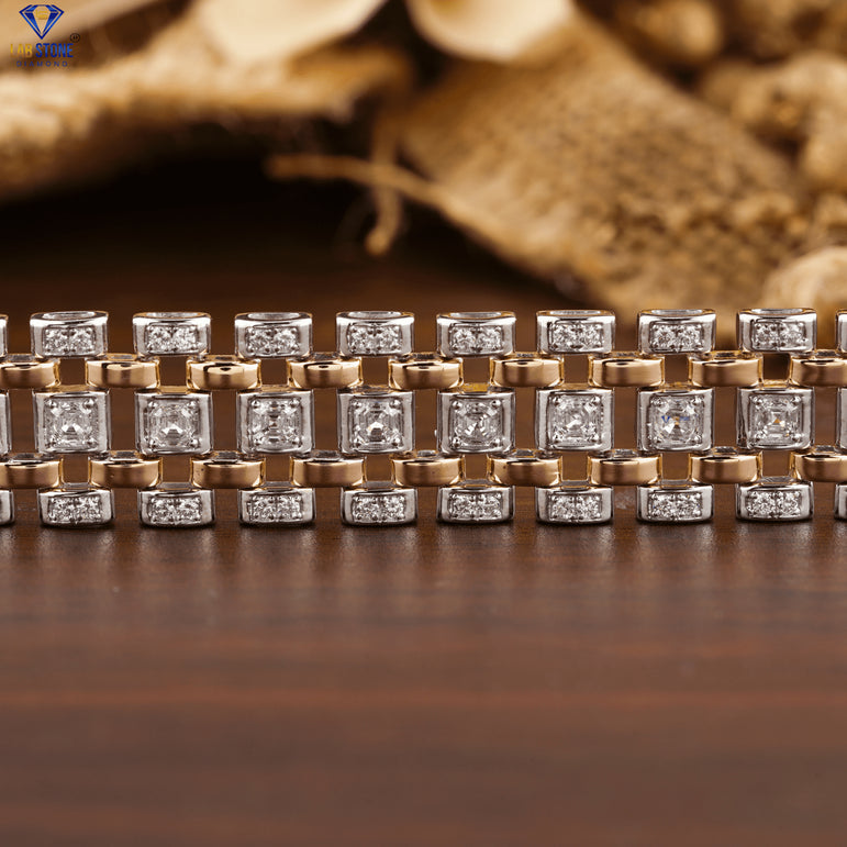 4.438 + Carat Asscher & Round Cut Diamond, Diamond Bracelet, White Gold & Rose Gold, Engagement Bracelet, Wedding Bracelet, E Color, VVS2-VS2 Clarity