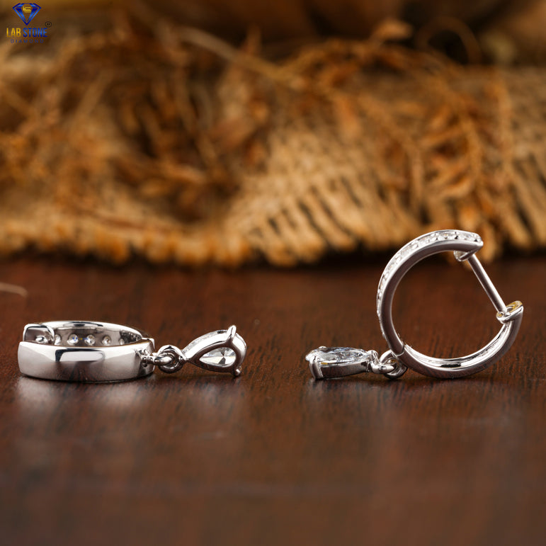 0.88 +Carat Pear & Round Cut Diamond Earring, White Gold, Engagement Earring, Wedding Earring, E Color, VVS2-VS2 Clarity