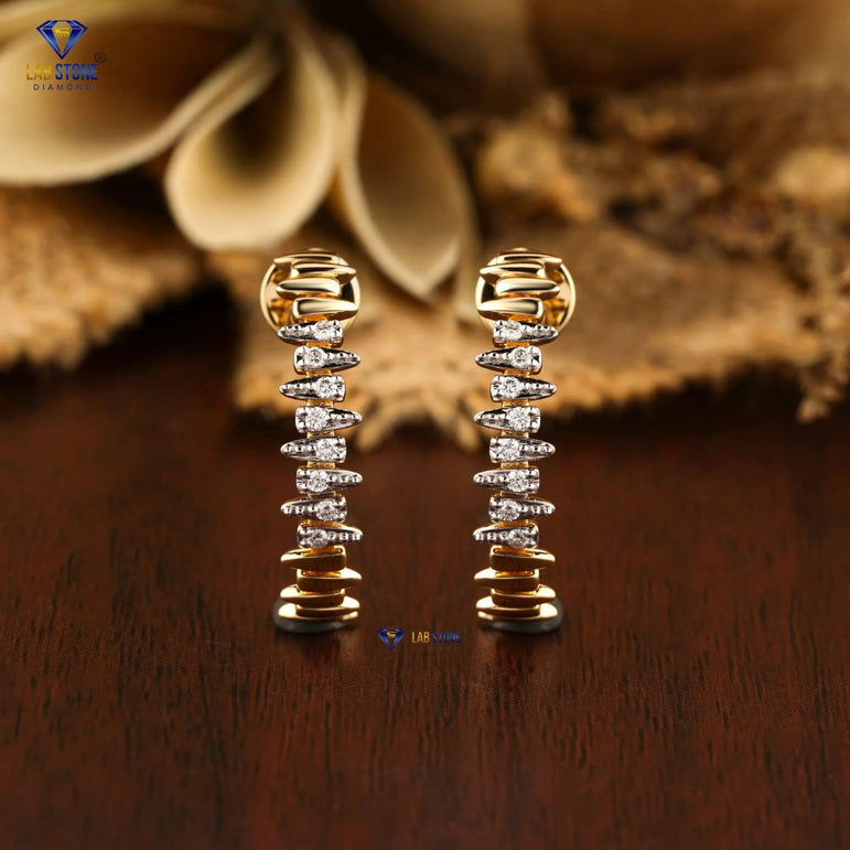 0.16 +Carat Round Cut Diamond Earring, Yellow Gold, Engagement Earring, Wedding Earring, E Color, VVS2-VS2 Clarity